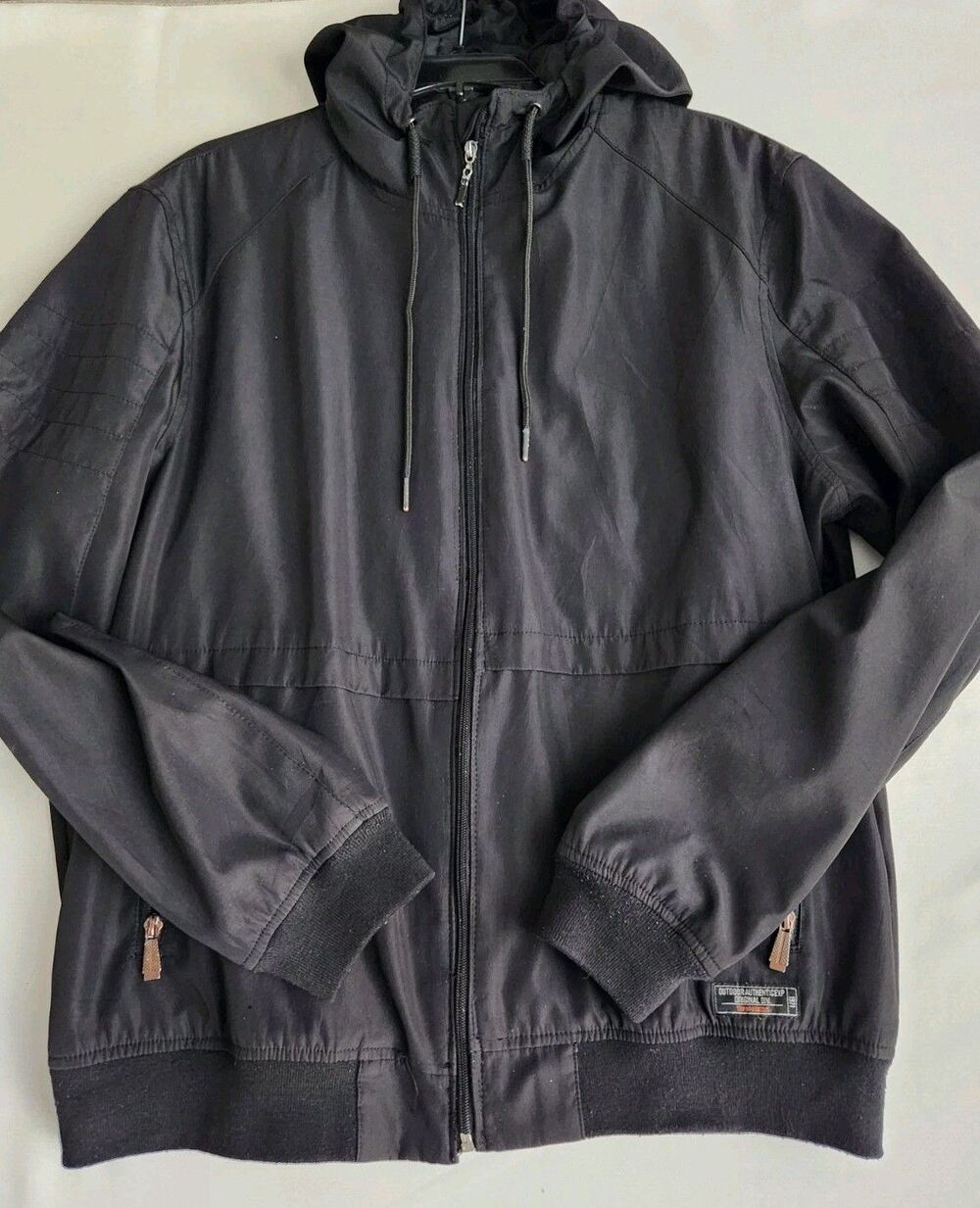 Angelo Litrico Black Windbreaker Hooded Mens L Zip Pockets Casual Everyday